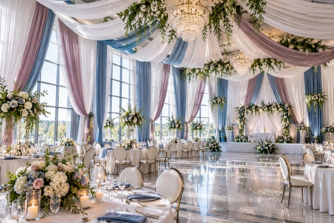 Elegant event venue with professional floor to ceiling draping
