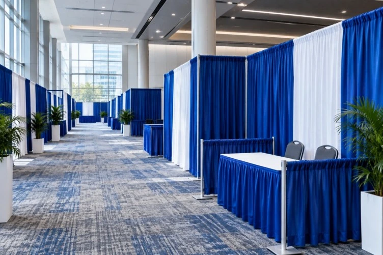 Professional pipe and drape installation inside an event venue