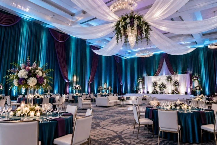 Ballroom transformed with floor to ceiling event draping