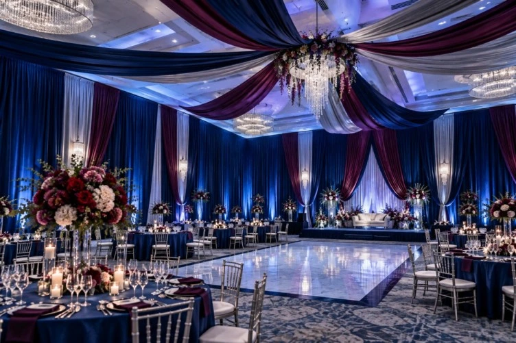 Large event venue transformed with fabric draping