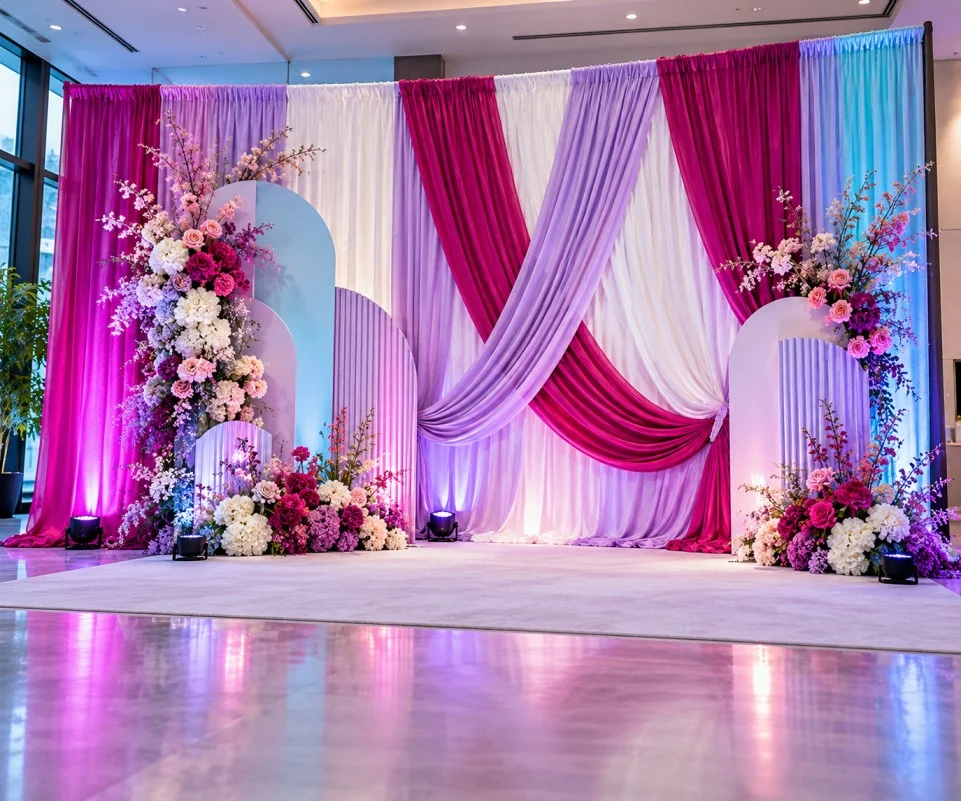 Colorful event photo backdrop designed for guest photography